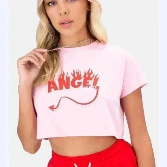 Adika Angel Energy Cropped Baby Pink Tee Size Medium - Picture 1 of 4